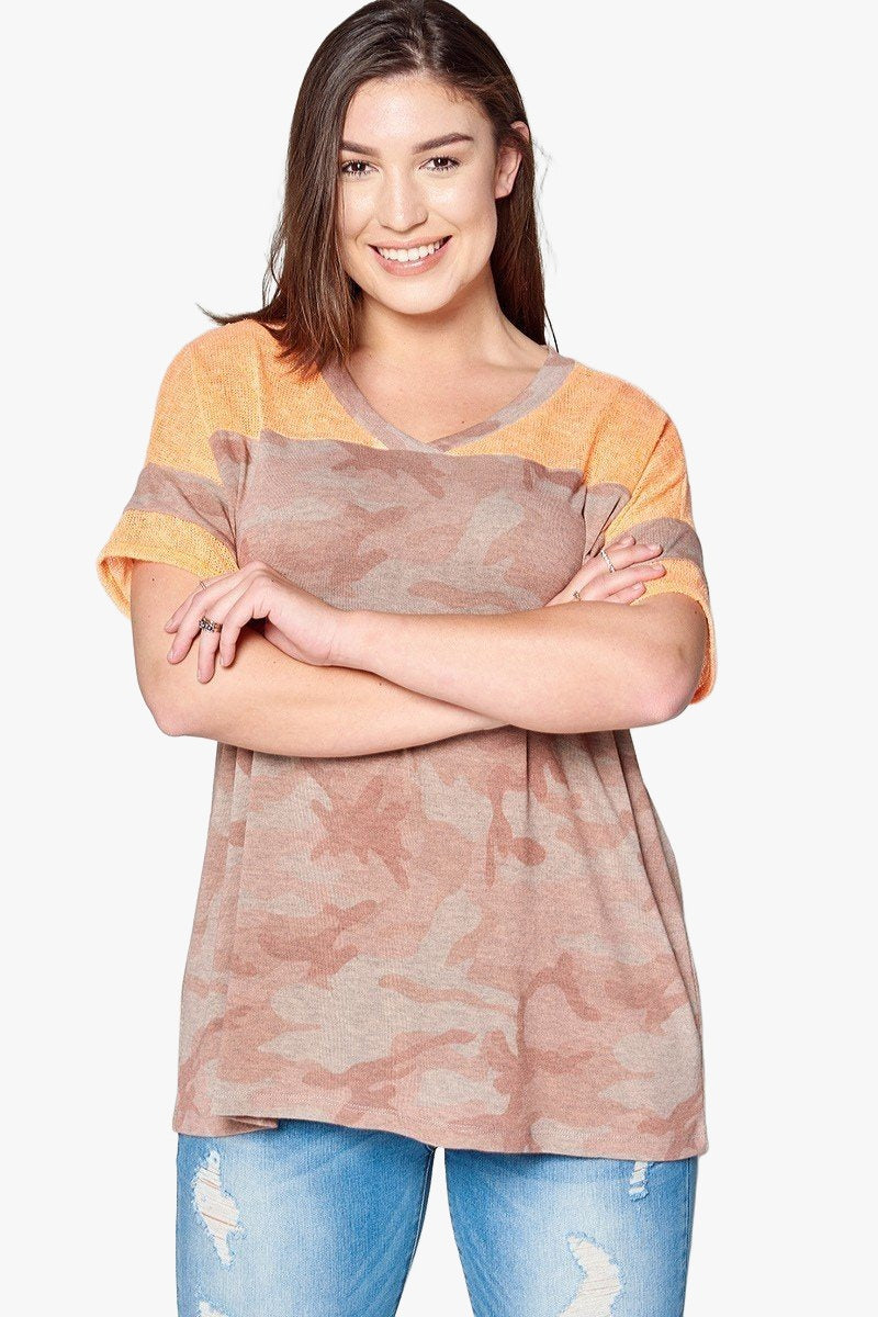 Camouflage Printed Loose-fit Knit Top