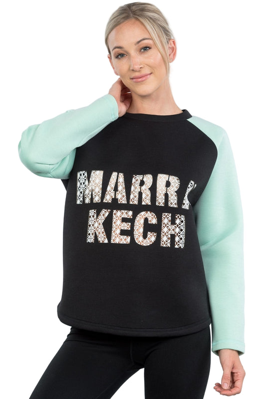 Contrast Sleeve Curved Hem Sweater