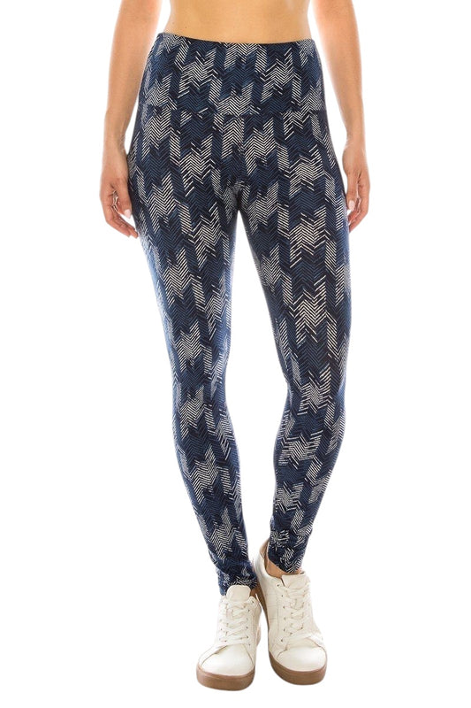 Long Yoga Style Banded Lined Multi Printed Knit Legging With High Waist