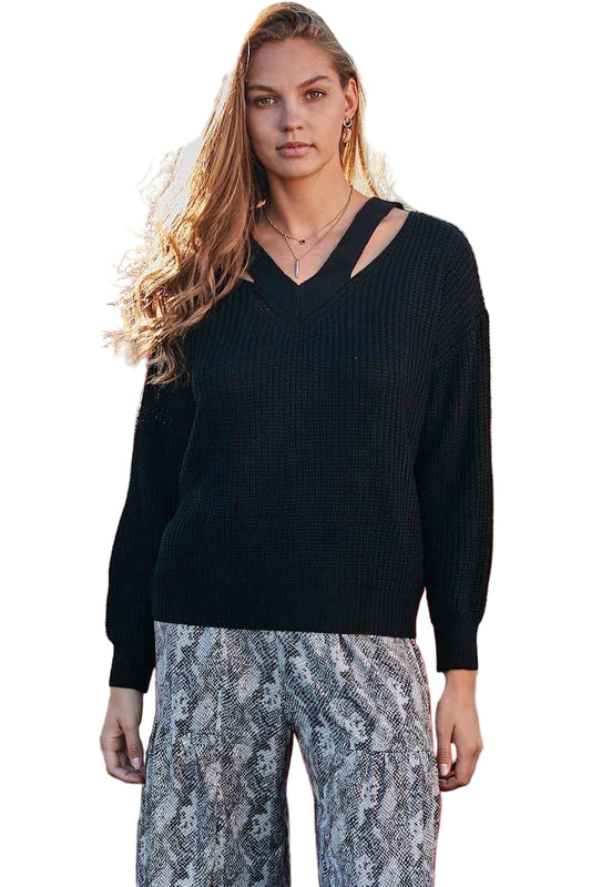 Cut Out V Neck Sweater