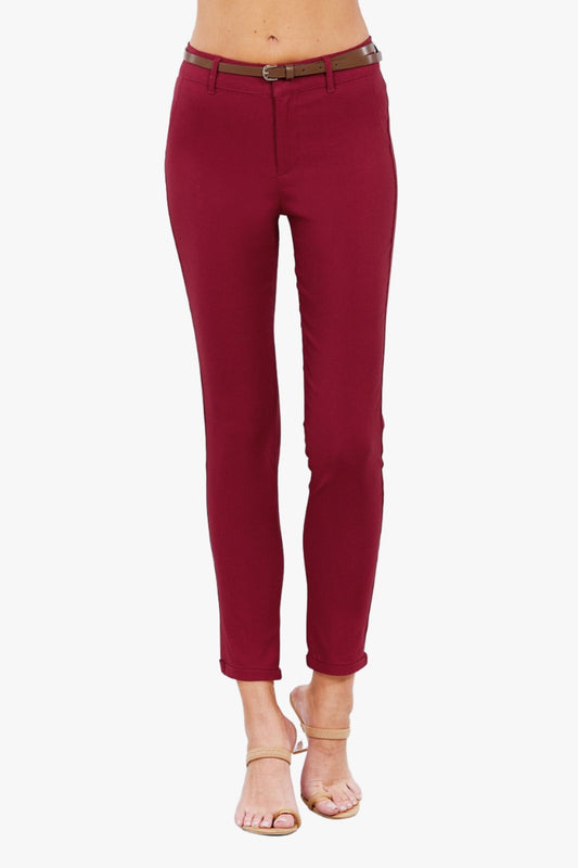 Belted Textured Long Pants