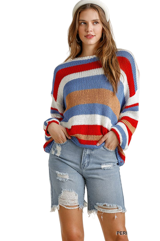 Multicolored Stripe Round Neck Long Sleeve Knit Sweater