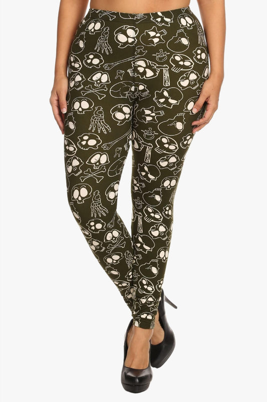 Skulls And Bones Graphic Printed Knit Legging With Elastic Waist Detail. High Waist Fit.