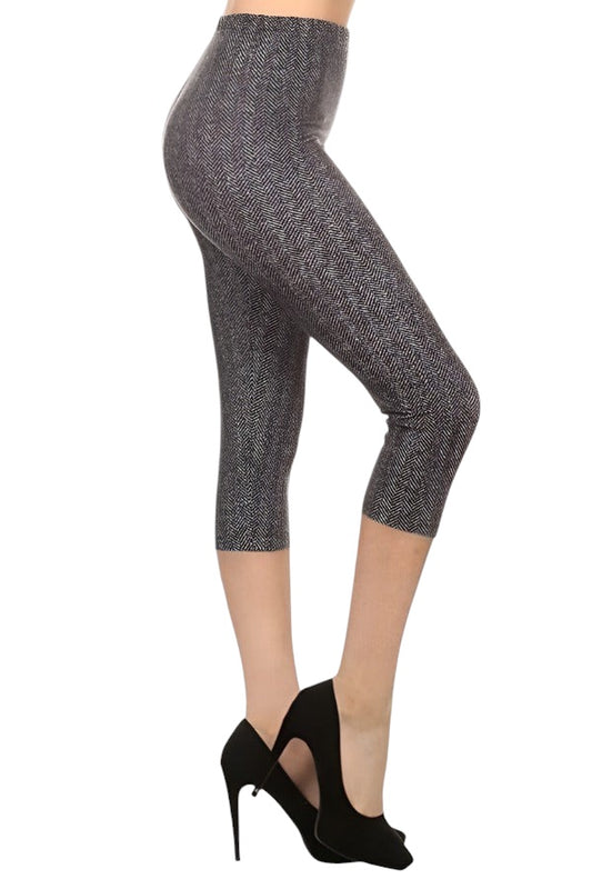 Chevron Print, High Waisted Capri Leggings