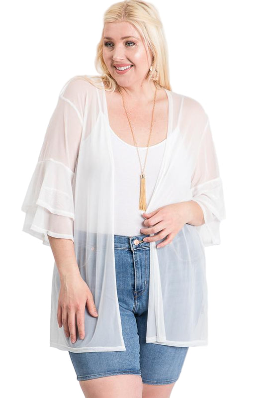 Ruffle Sleeve Open Cardigan