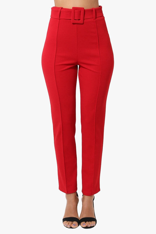 Ankle Tapered Self-fabric Buckle Belt Pants