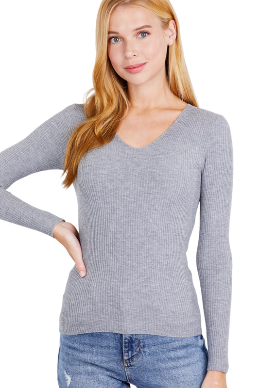 V-neck Viscose Rib Sweater
