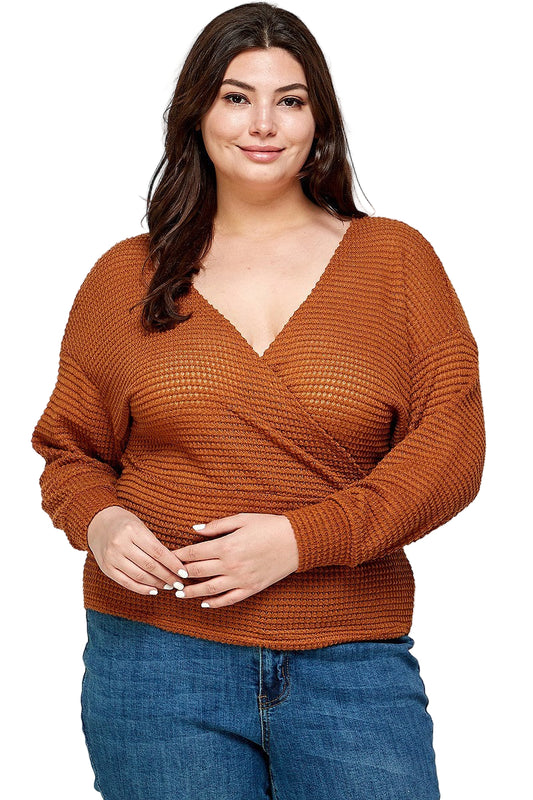 Plus Size Textured Waffle Sweater Knit Top