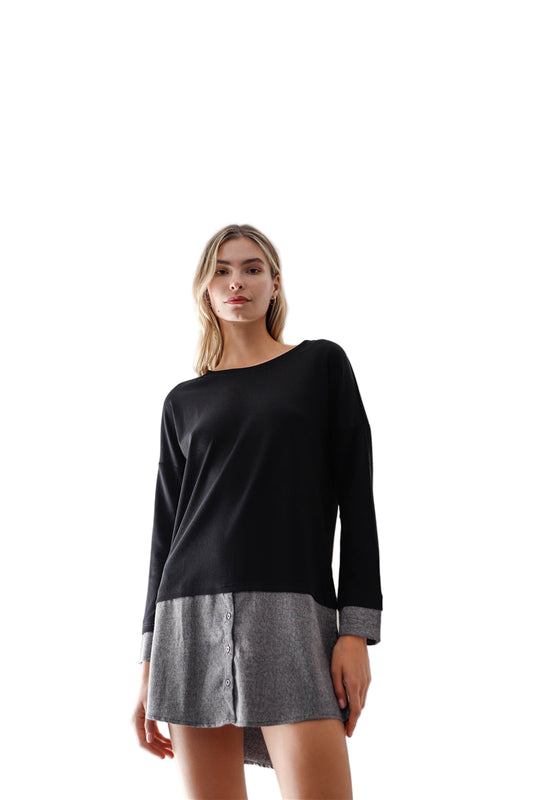 Knit Combo Long Sleeve Sweater Dress