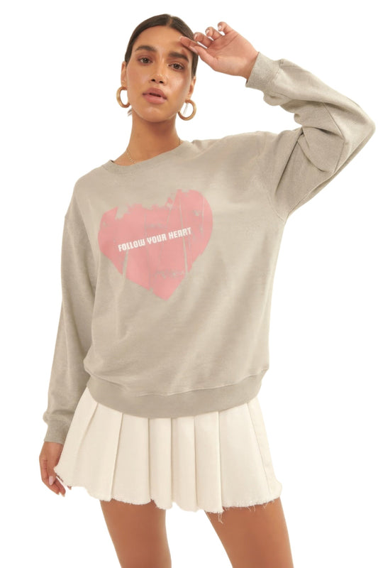Vintage-style Heart Graphic Print French Terry Knit Sweatshirt