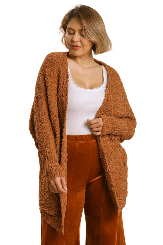 Open Front Oversized Cardigan Sweater With Pockets