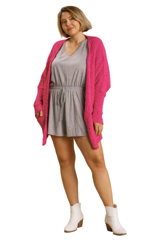 Open Front Oversized Cardigan Sweater With Pockets