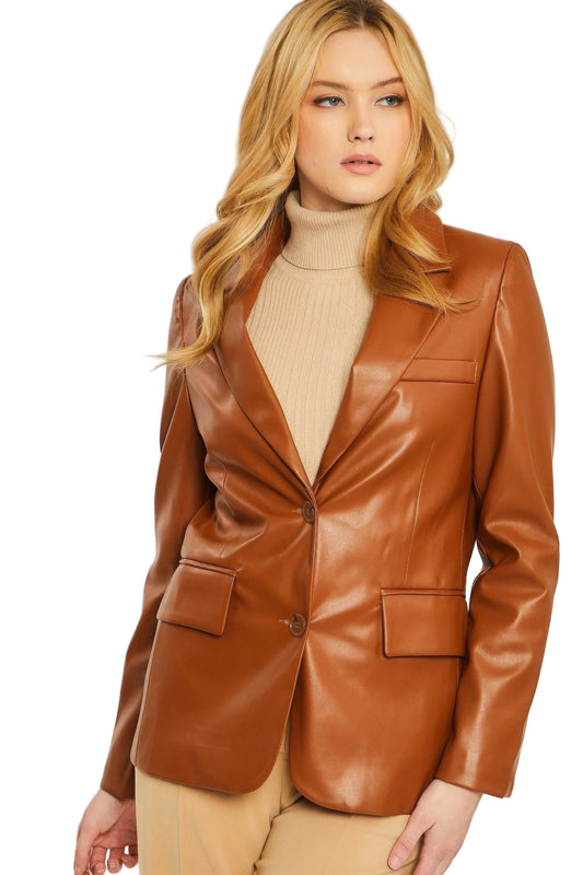 Pu Woven Solid Blazer