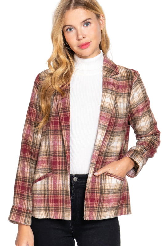 Notched Collar Plaid Jacket