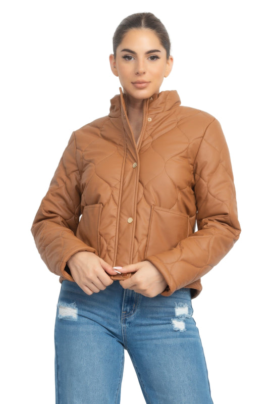 Mock Neck Quilted Jacket