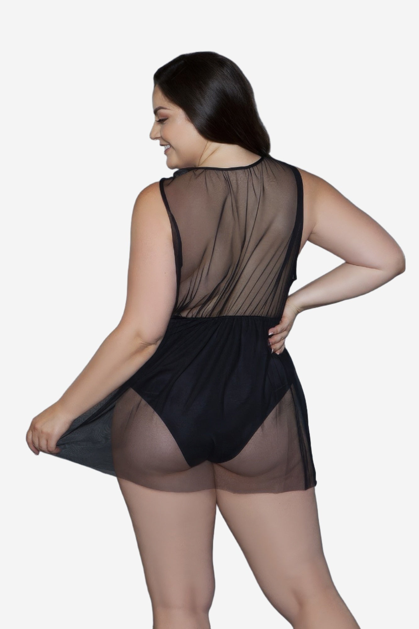 1 Pc Deep V-neck Mesh Babydoll