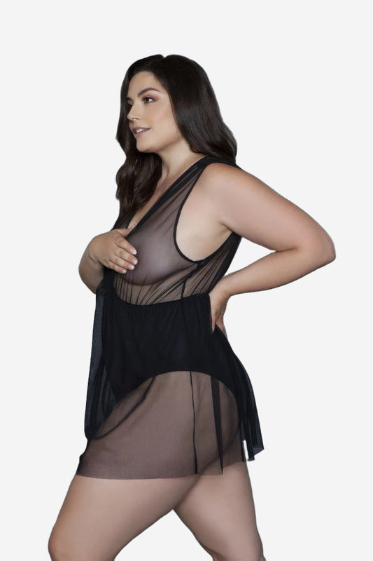 1 Pc Deep V-neck Mesh Babydoll