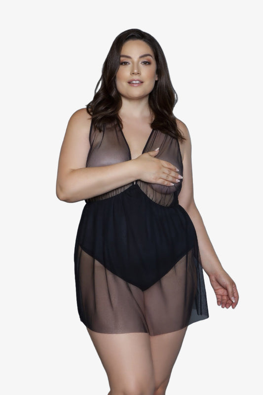 1 Pc Deep V-neck Mesh Babydoll