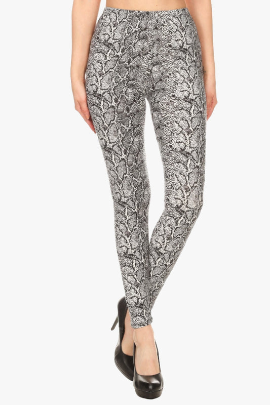 Snakeskin Print, Full Length, High Waisted Leggings In A Fitted Style With An Elastic Waistband