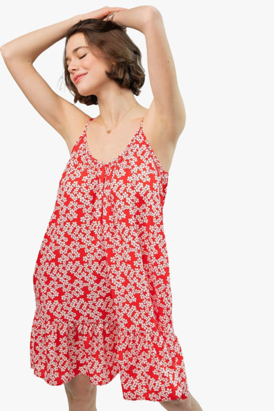 Floral Printed Wool Peach Cami Dress