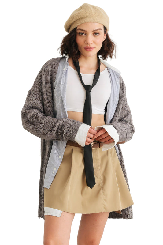 Knit Two Pocket Long Sleeve Open Front Cardigan