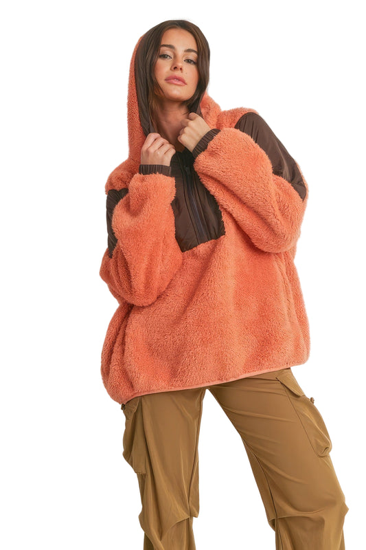 Two-toned Cozy Hooded Sweater