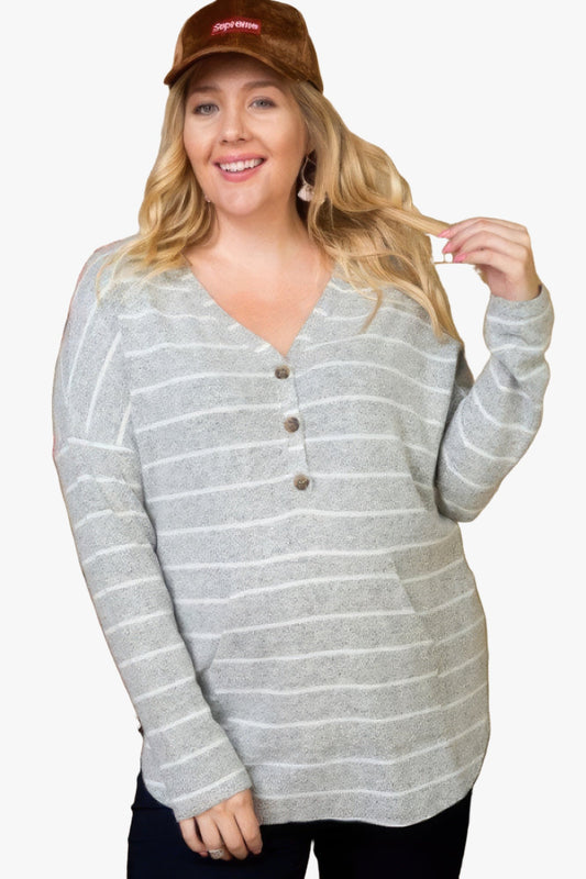 Brushed Hacci Two Tone Stripe Top