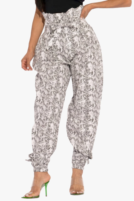 Snake Skin Printed Paper Bag Style Cargo Pants