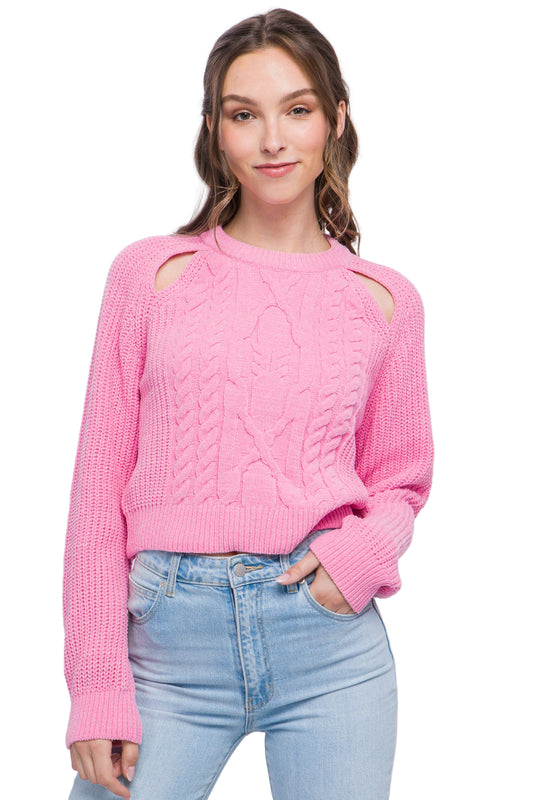 Knit Pullover Sweater With Cold Shoulder