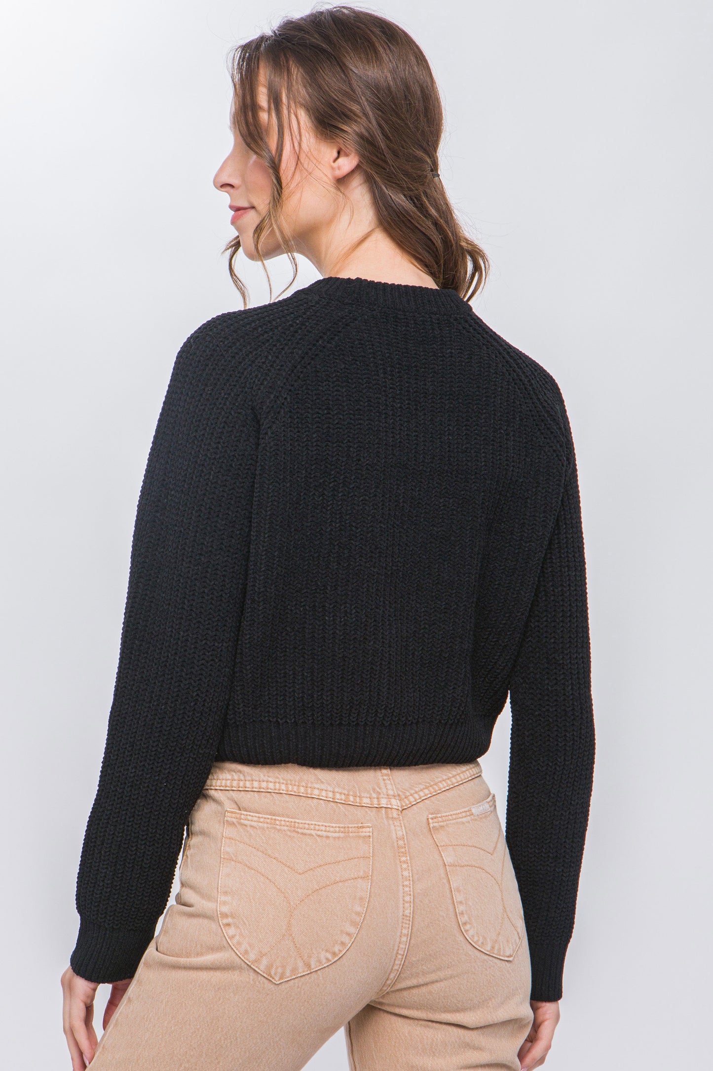 Knit Pullover Sweater With Cold Shoulder
