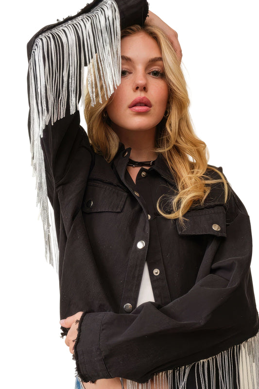 Howdy Sequin Fringe And Star Patches Jacket