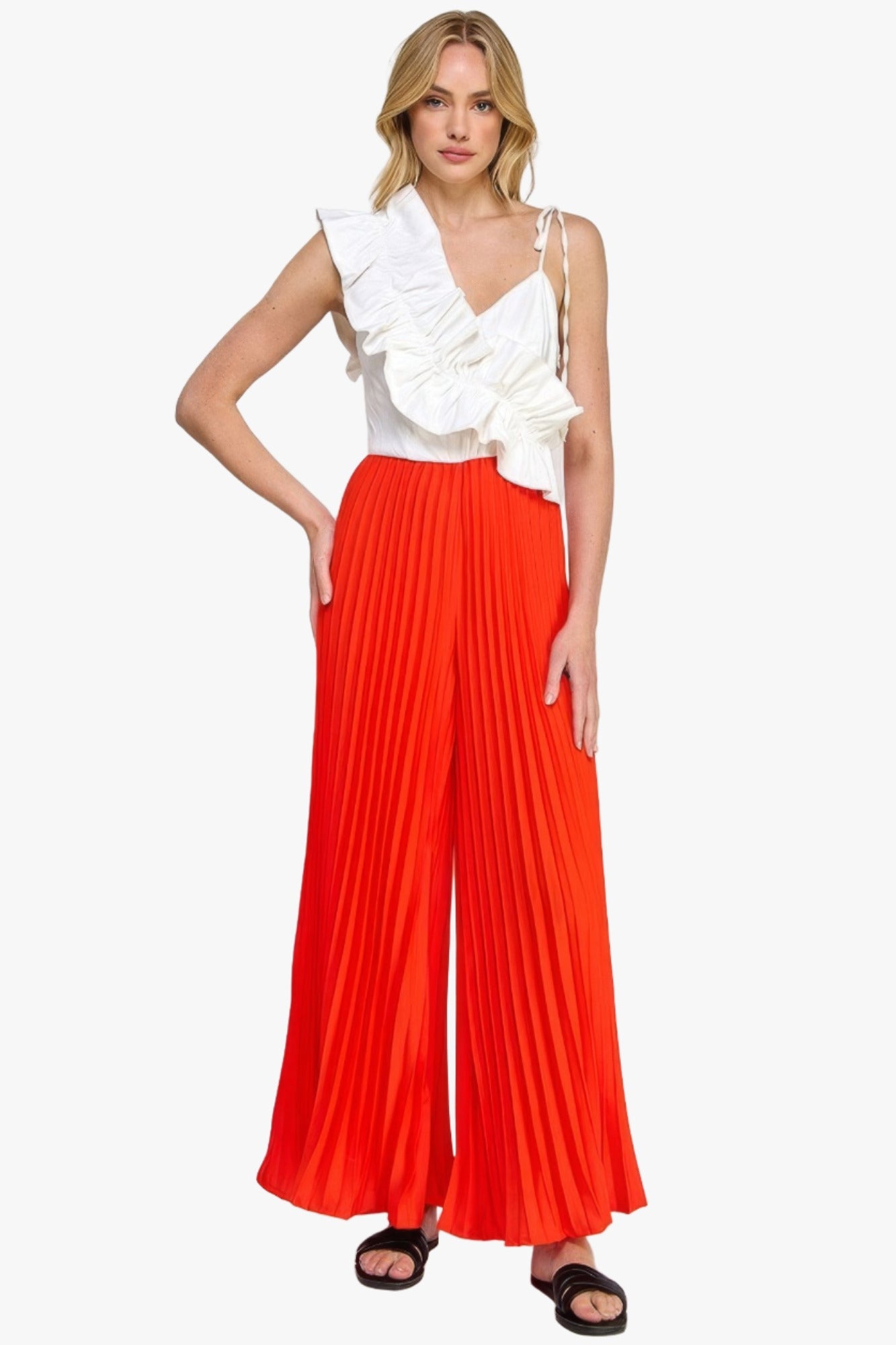 Cami Asymmetrical Ruffle Detail Pleated Bottom Jumpsuit
