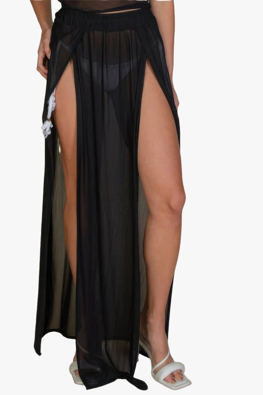 High Split Mesh Sheer Maxi Skirt
