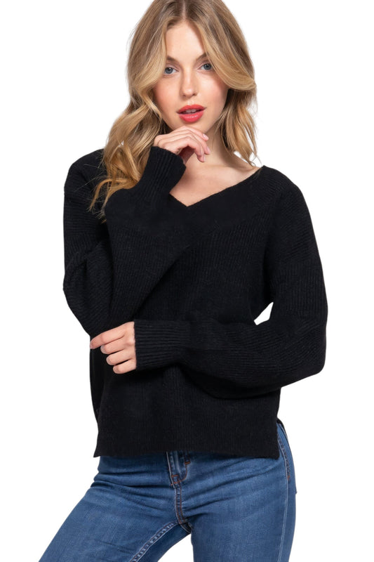 Long Slv Double V-neck Sweater