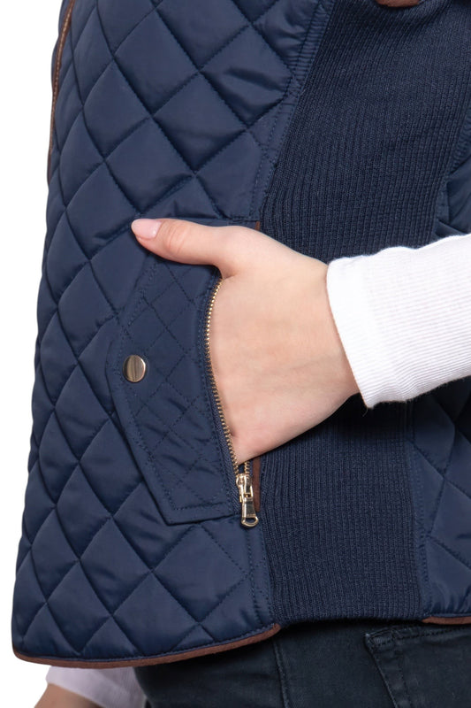 Suede Piping Quilted Padding Vest