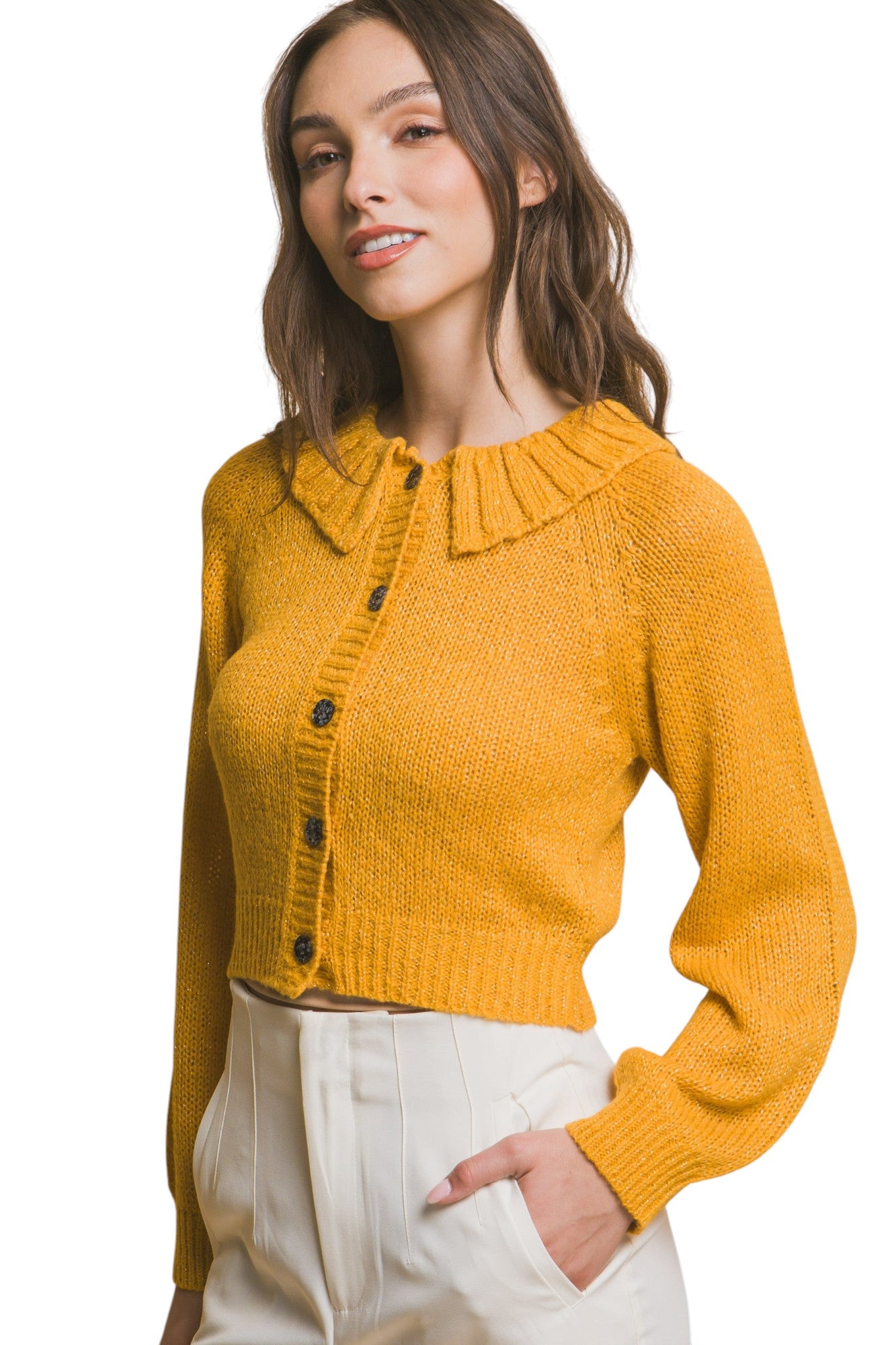 Short collard sweater