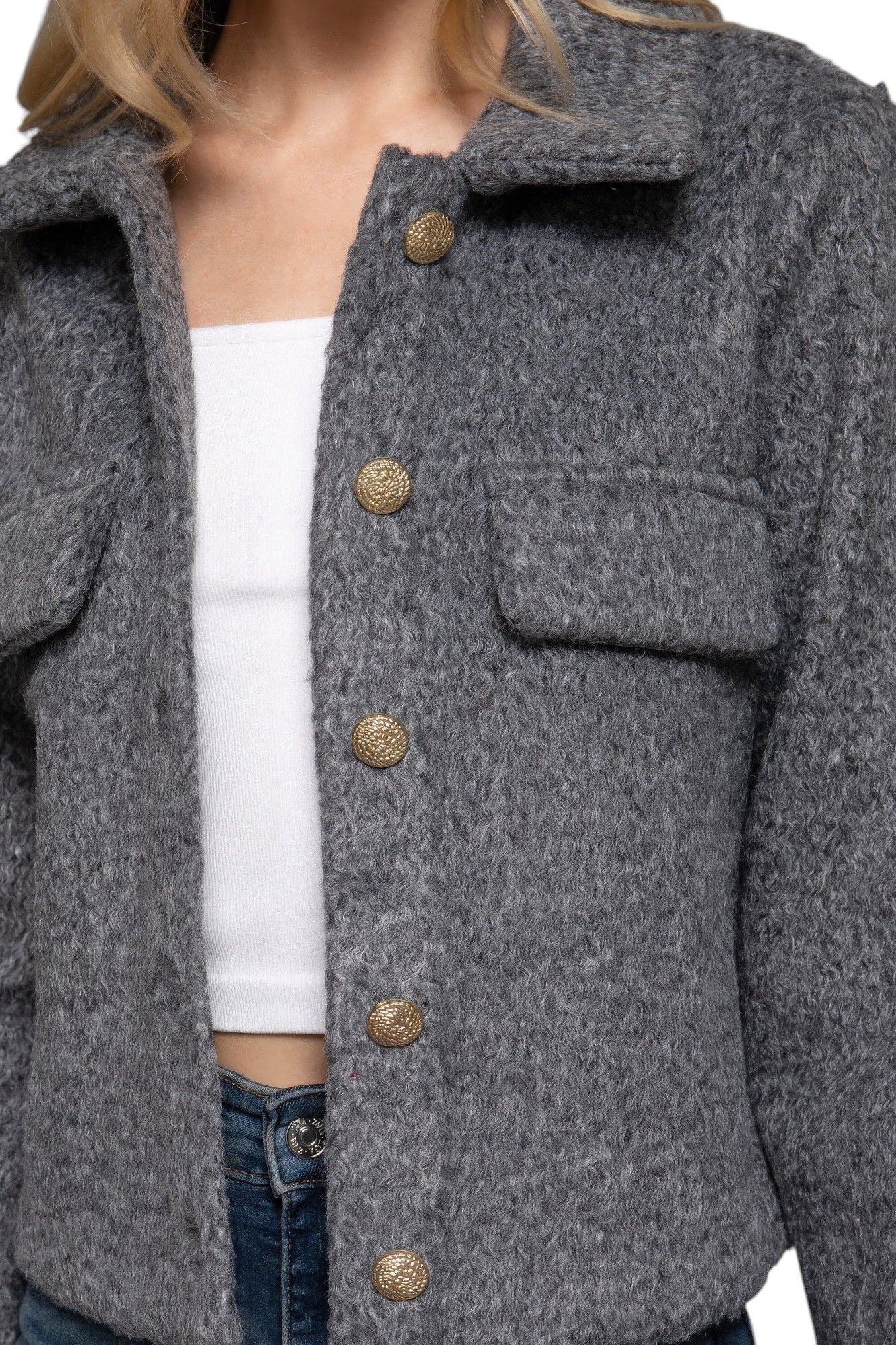 Long Slv Teddy Fleece Short Jacket