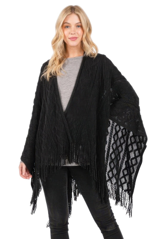 Diamond Pattern Tassel Knit Ruana