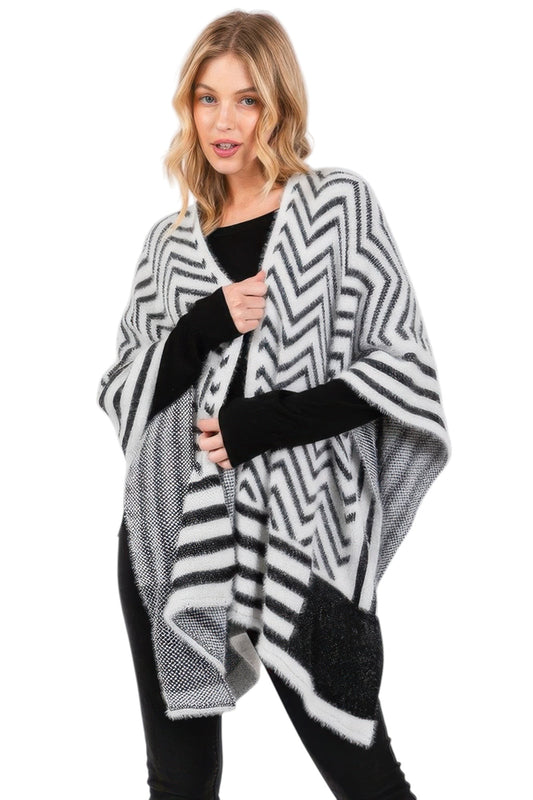 Fuzzy Chevron Pattern Ruana