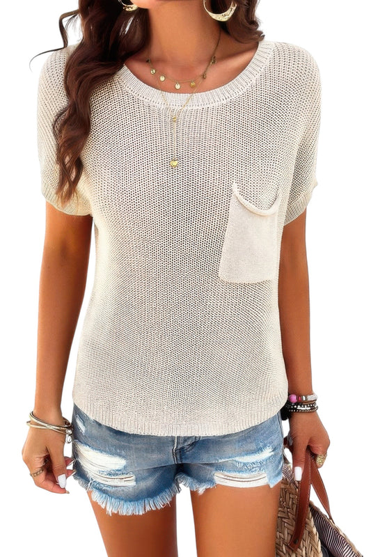 Pocket Knit Round Neck Loose Pullover Sweater