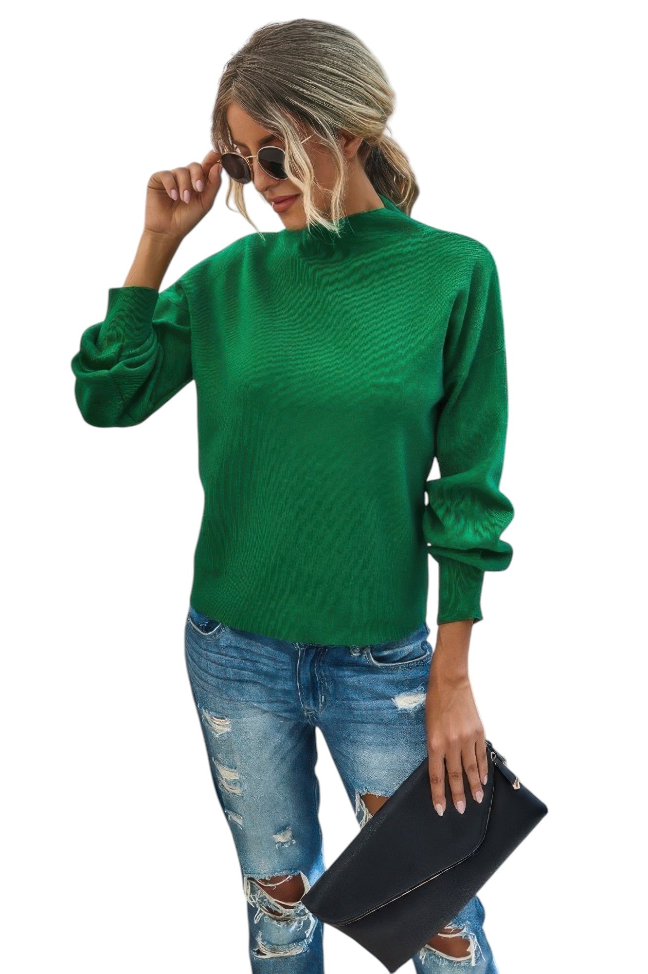 Drop Shoulder Solid Mock Neck Classic Knitted Sweater