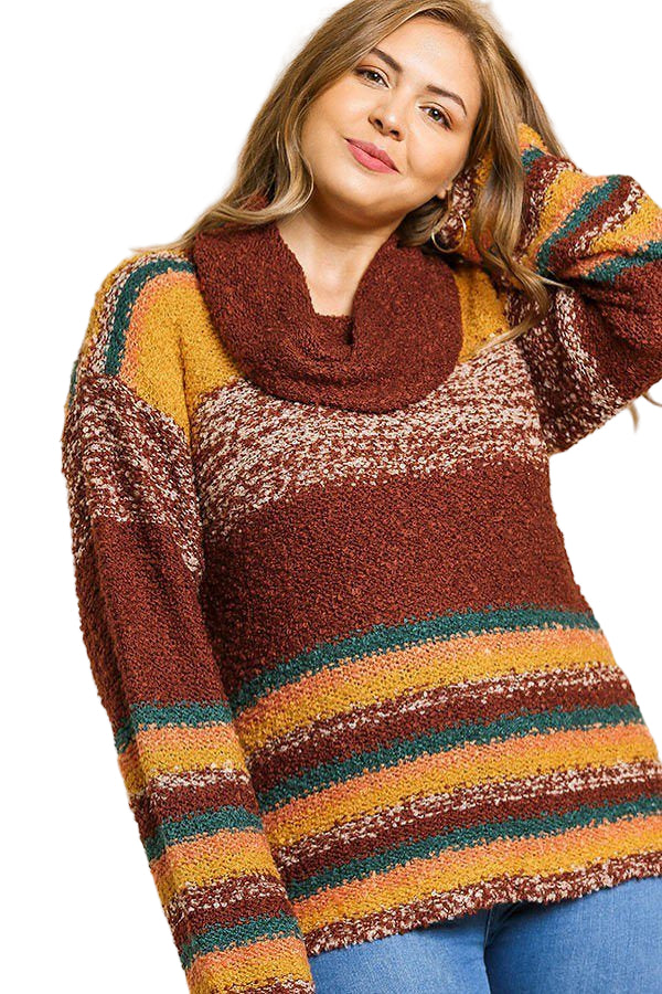 Multicolor Striped Fuzzy Knit Long Sleeve Pullover