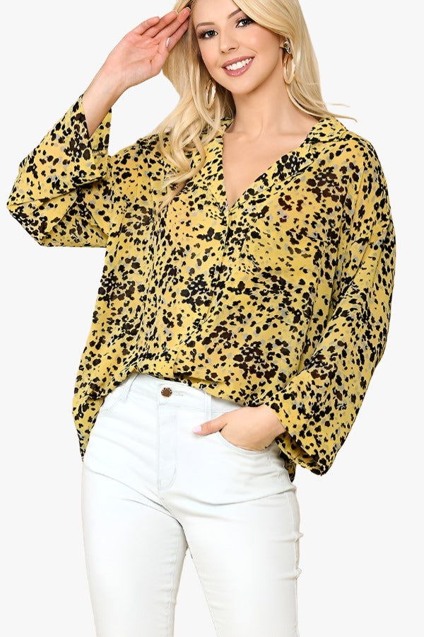 Animal Print Button Down Lapel Collar Shirt With Chest Pocket