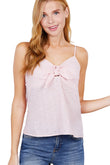 V-neck w/front bow tie eyelet woven cami top
