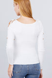 Long Sleeve W/strappy Detail Round Neck Rib Sweater Top