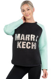 Contrast Sleeve Curved Hem Sweater