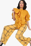 High Waist Plaid Print Wide Leg Pants