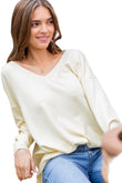 V Neck 3/4 Sleeve Side Slit Hi-lo Sweater