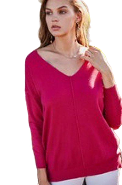 V Neck 3/4 Sleeve Side Slit Hi-lo Sweater