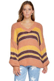 V-neck Cozy Thick Knit Stripe Pullover Sweater